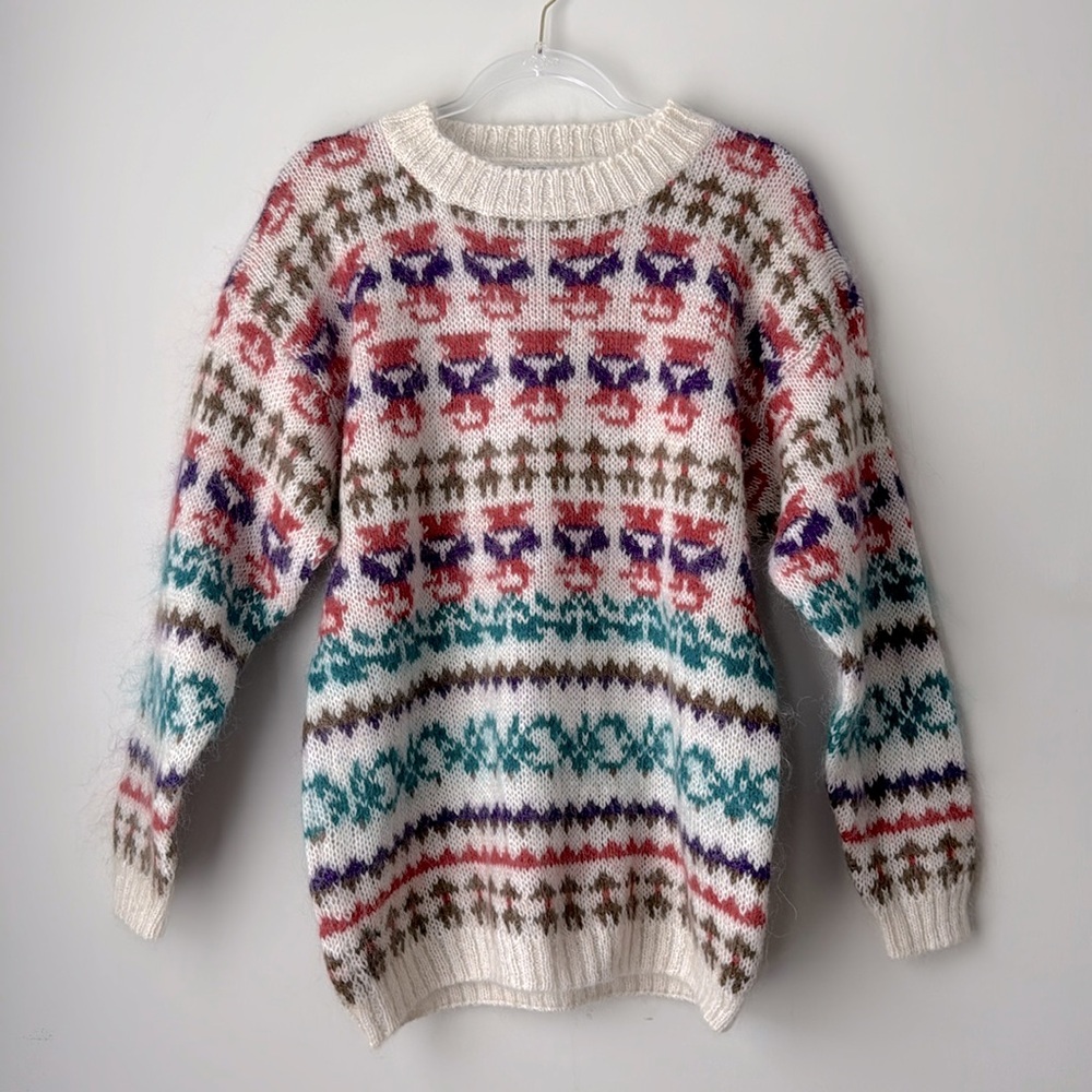 Knit Knit Vintage Geometric Mohair Blend Oversized Knit Sweater Sz M